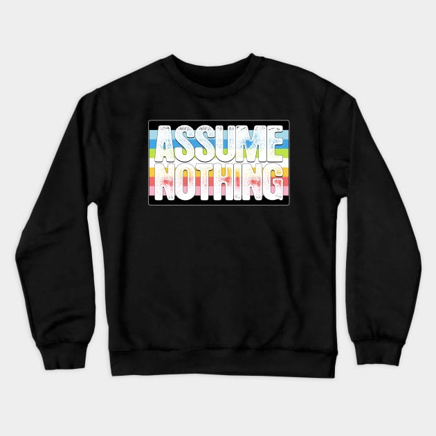 Assume Nothing Queer Pride Flag Crewneck Sweatshirt by wheedesign